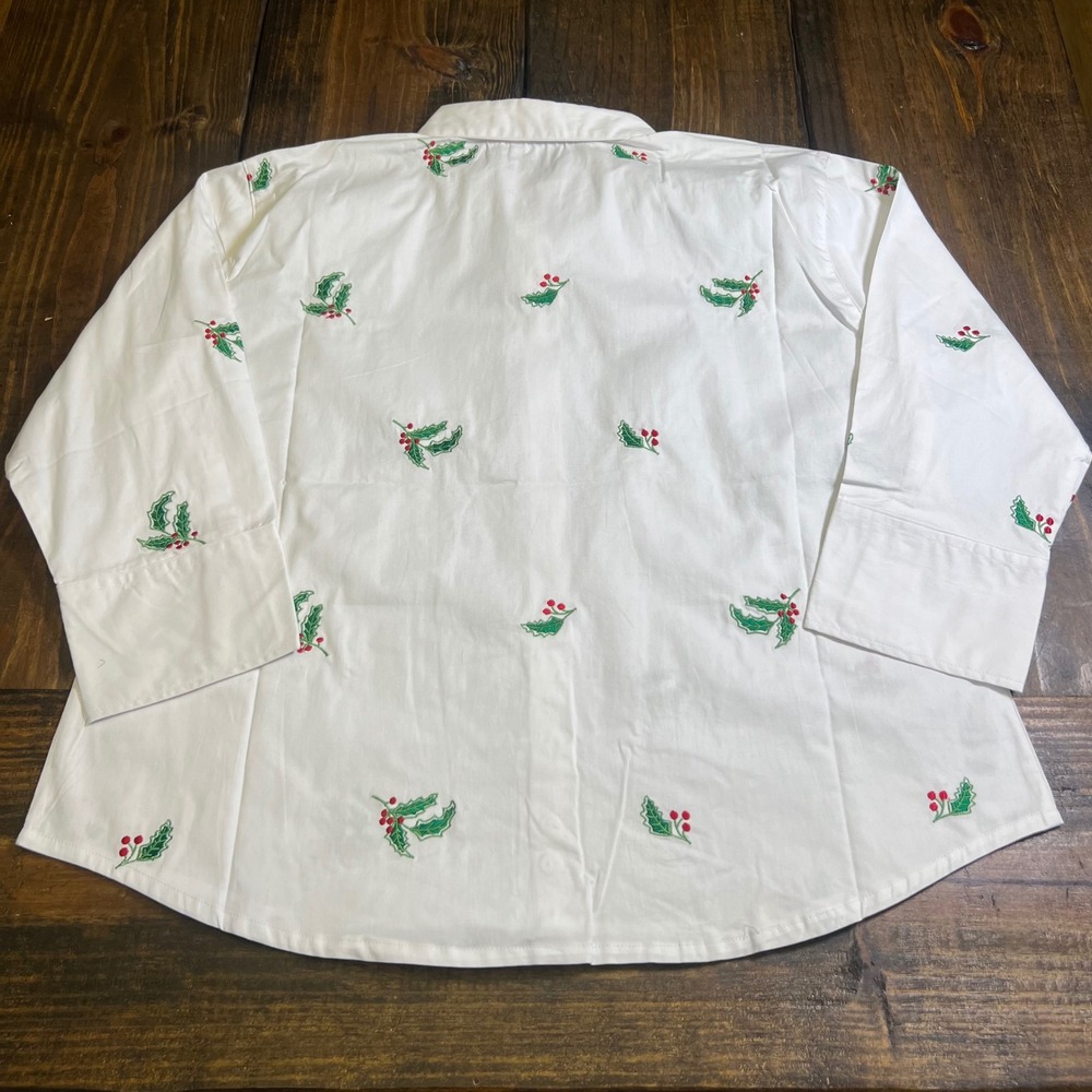 Casey Coleman Womens Large White Cotton Holly Berry Embroidered Shirt vintage‎ - Picture 5 of 5